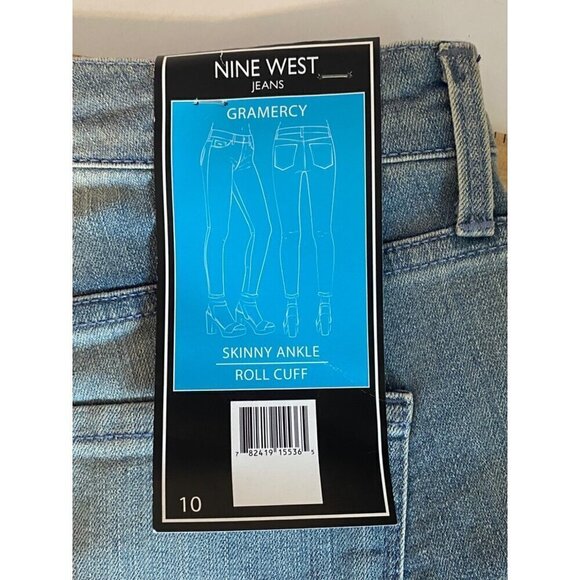 Nine West Gramercy Skinny Ankle Roll Cuff Soft Denim Blue Jeans Women's 10 NWT - Picture 5 of 13
